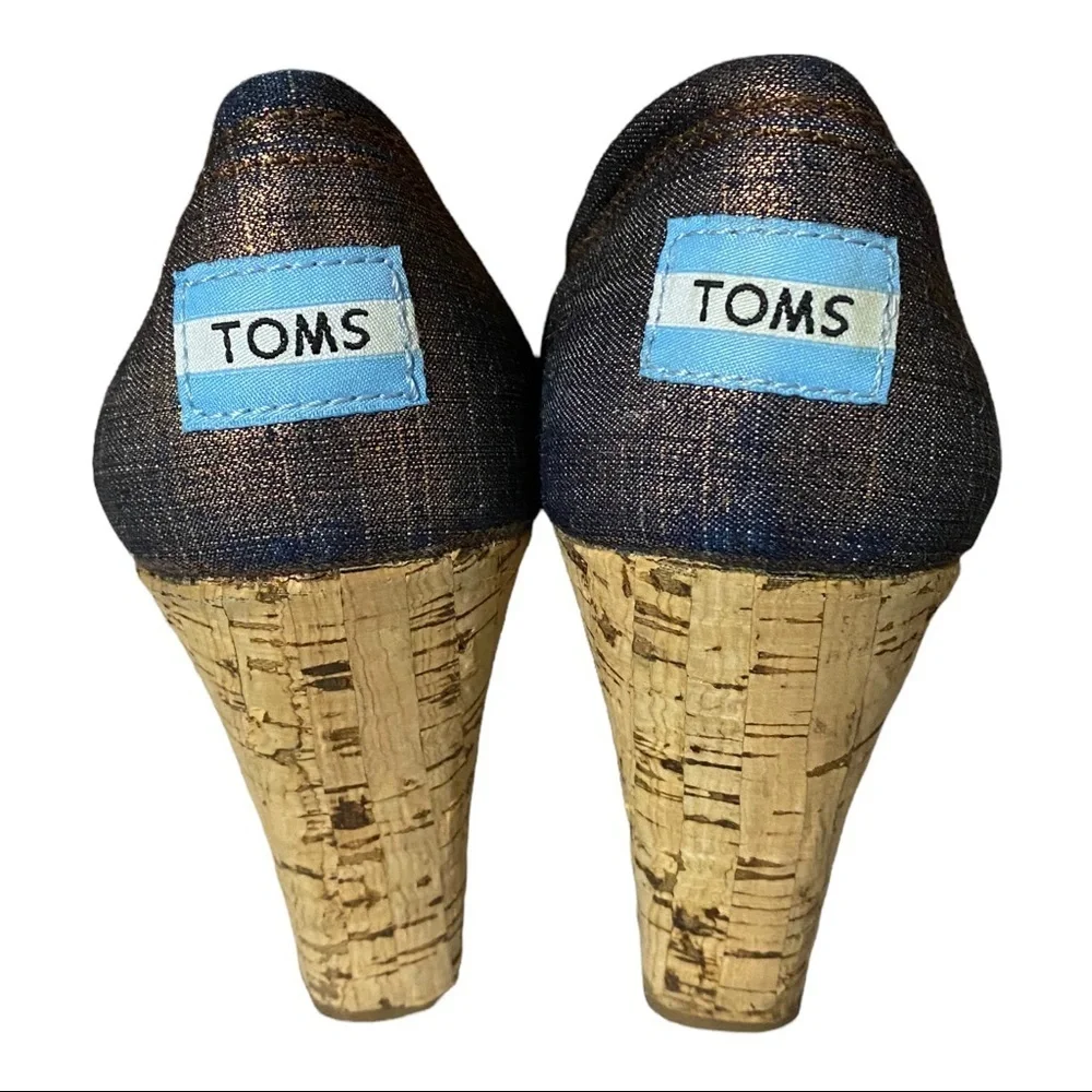 Toms Calypso Peep Toe Wedge Sandals Metallic Bronze 7W